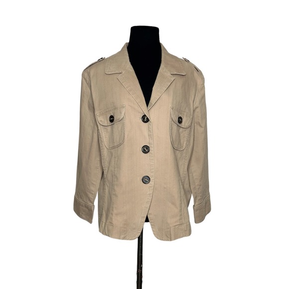 Talbots beige buttoned 3/4 sleeves lightweight jacket size Large - Picture 10 of 11